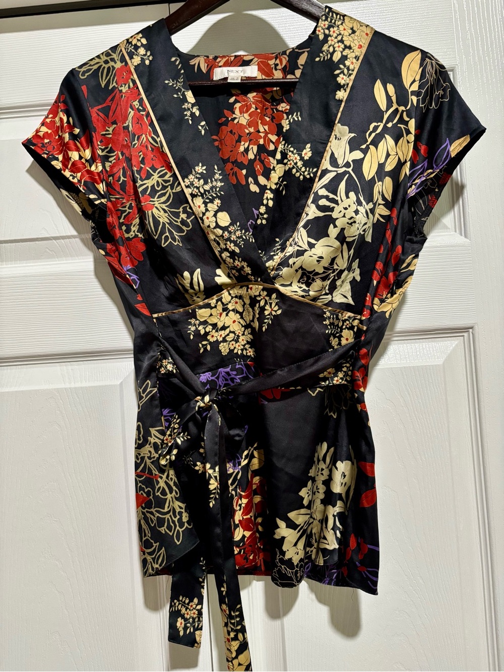 NEXT Japanese Print Tie Waist Blouse Size 8